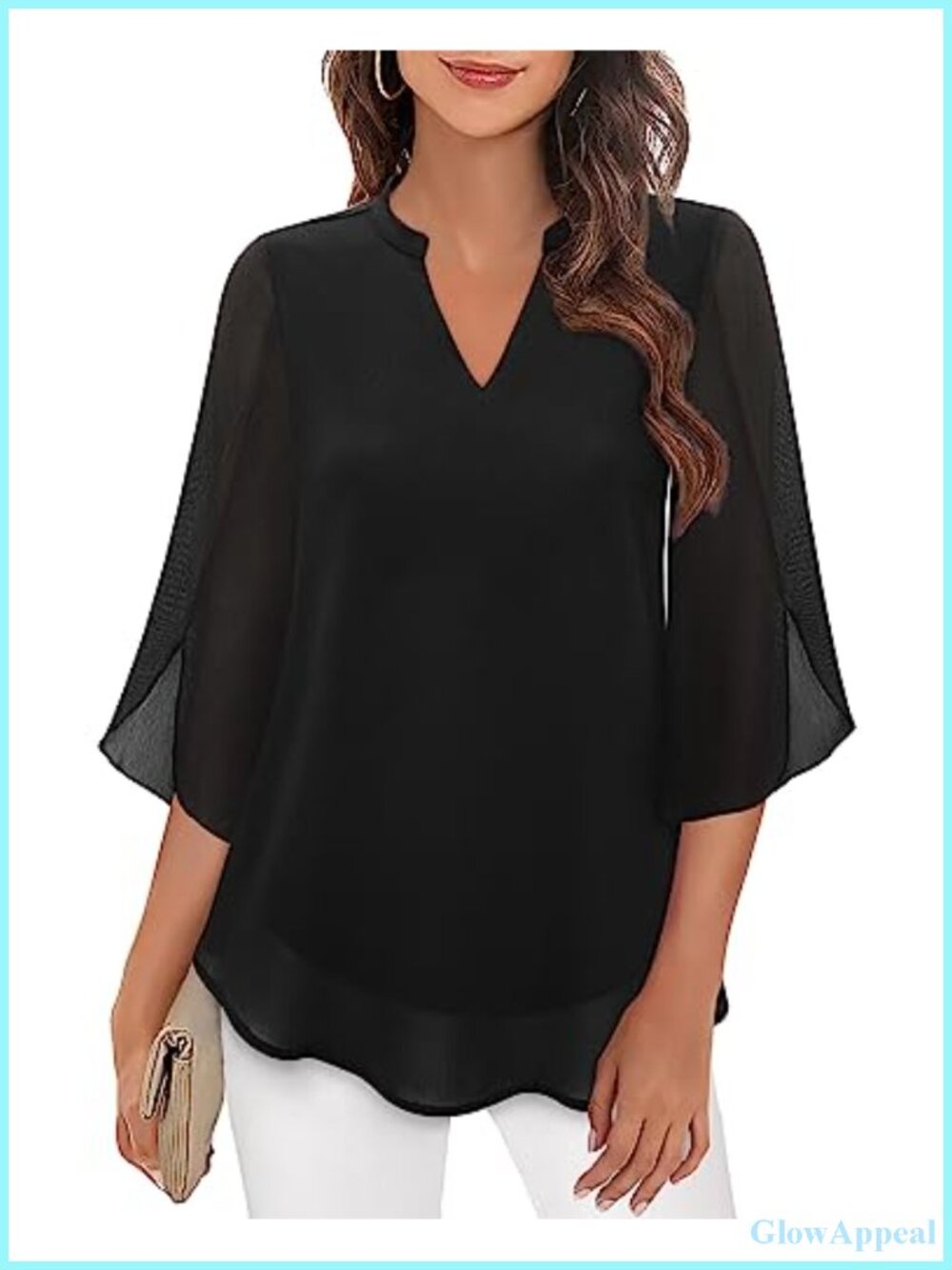 Women's Chiffon Ruffle Sleeve V-Neck Blouse Dressy Casual Top